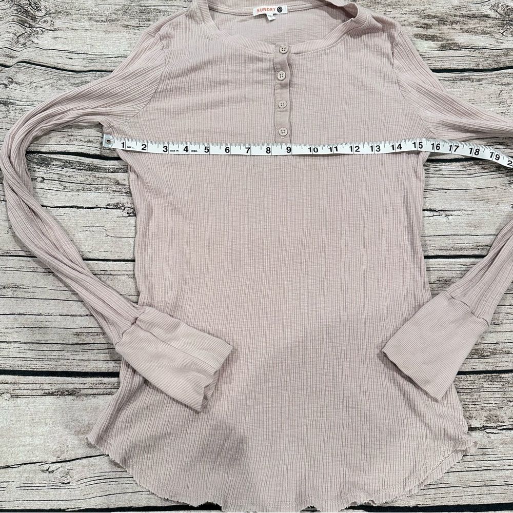 Sundry Beige Ribbed Fitted Henley; Cotton & Modal; Size 3 (Large) - Picture 6 of 8